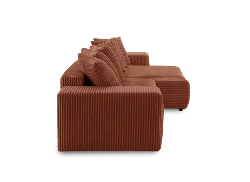 Canapé d'angle réversible convertible avec coffre en velours côtelé épais terracotta NOELIA