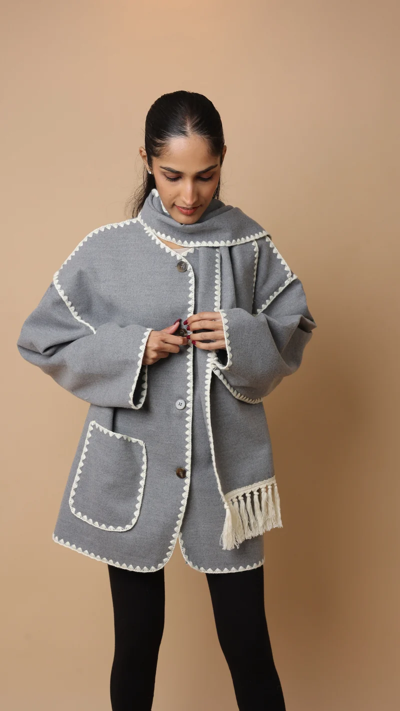 Velora Coat with Scarf (Grey)