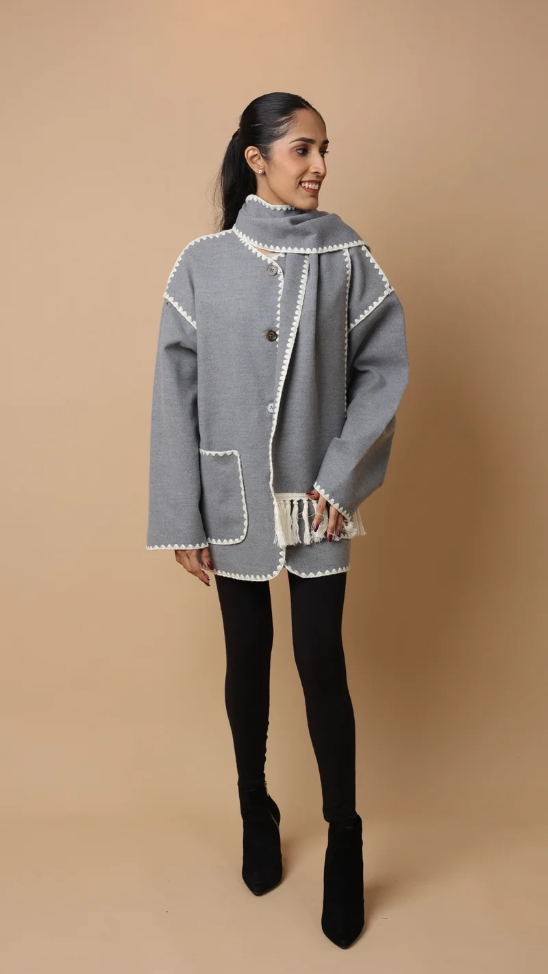 Velora Coat with Scarf (Grey)