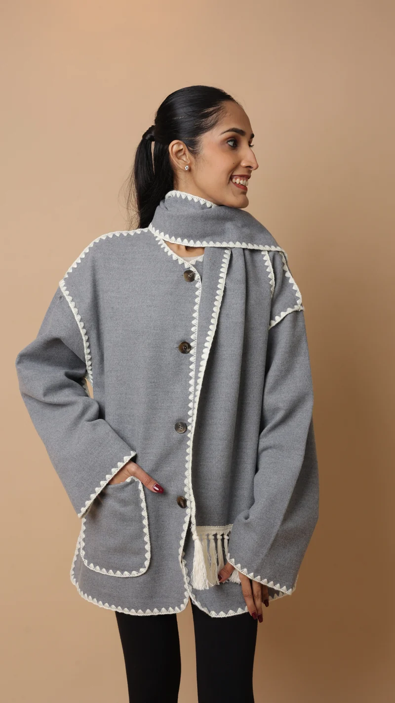 Velora Coat with Scarf (Grey)