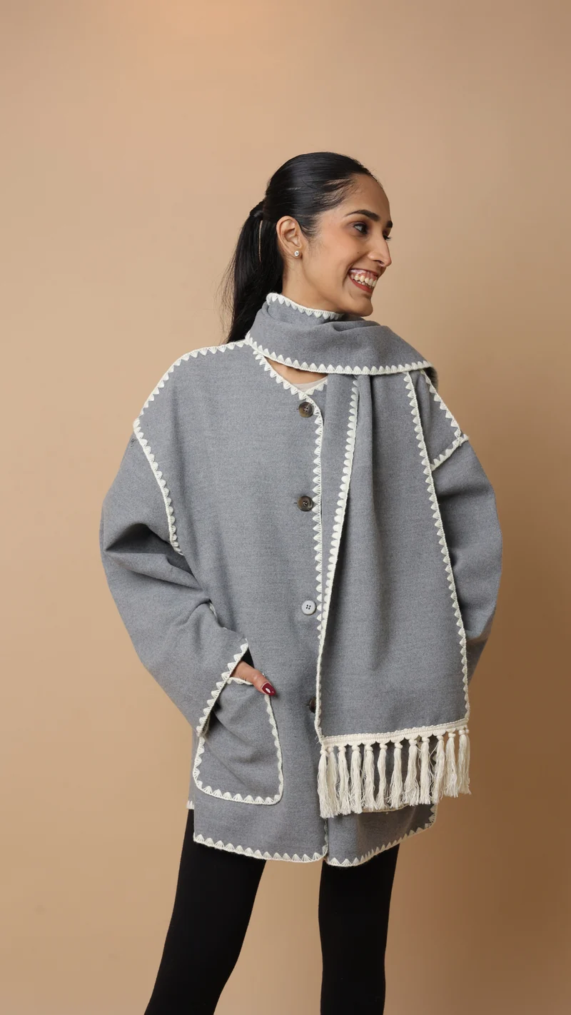 Velora Coat with Scarf (White)