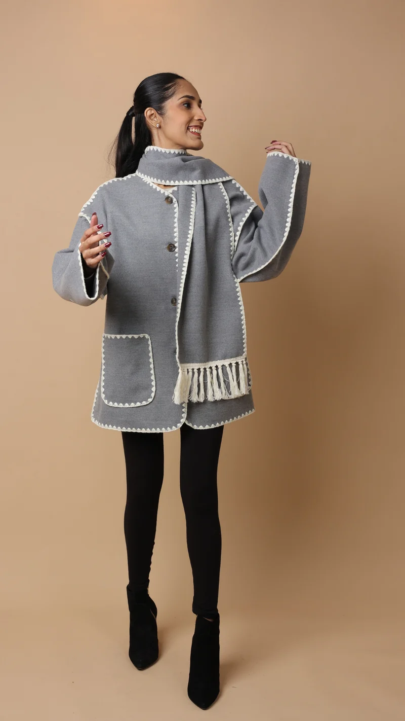 Velora Coat with Scarf (White)