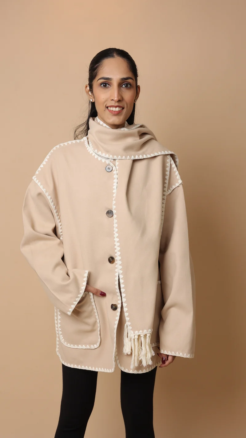 Velora Coat with Scarf (White)