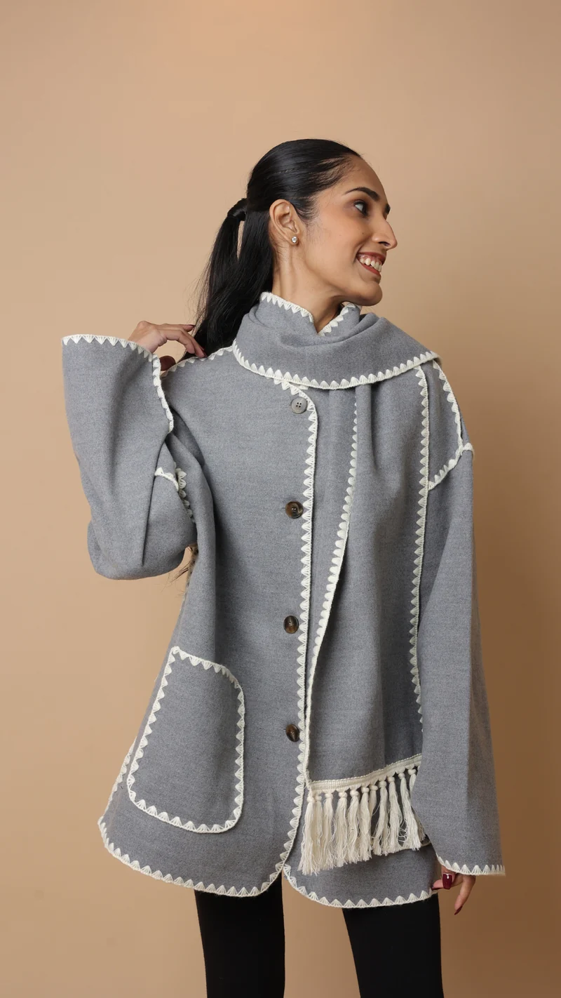 Velora Coat with Scarf (Grey)