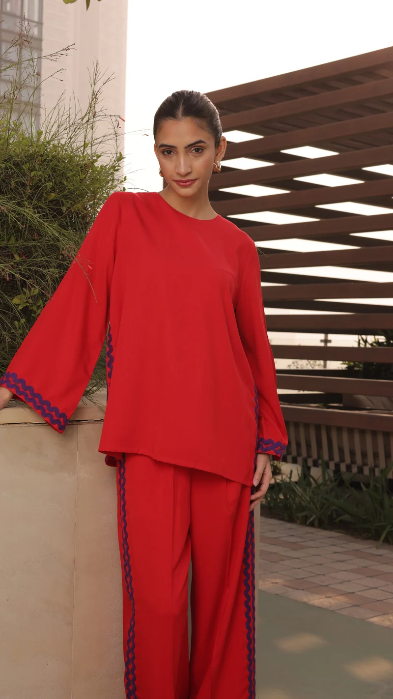 Owen Coord Set in Red - Full Sleeves (As Seen On Shreya Lakhani)
