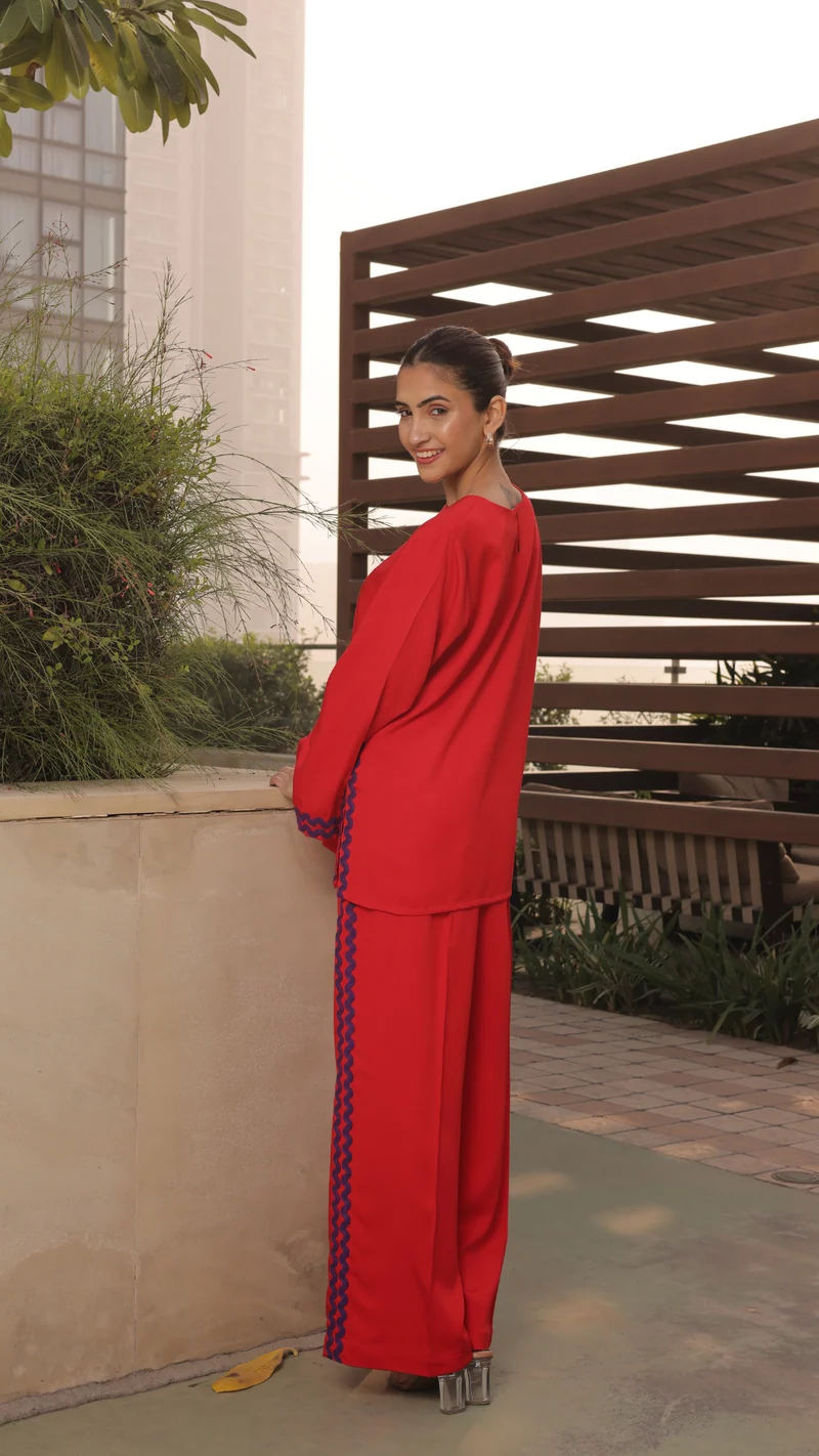 Owen Coord Set in Red - Full Sleeves (As Seen On Shreya Lakhani)