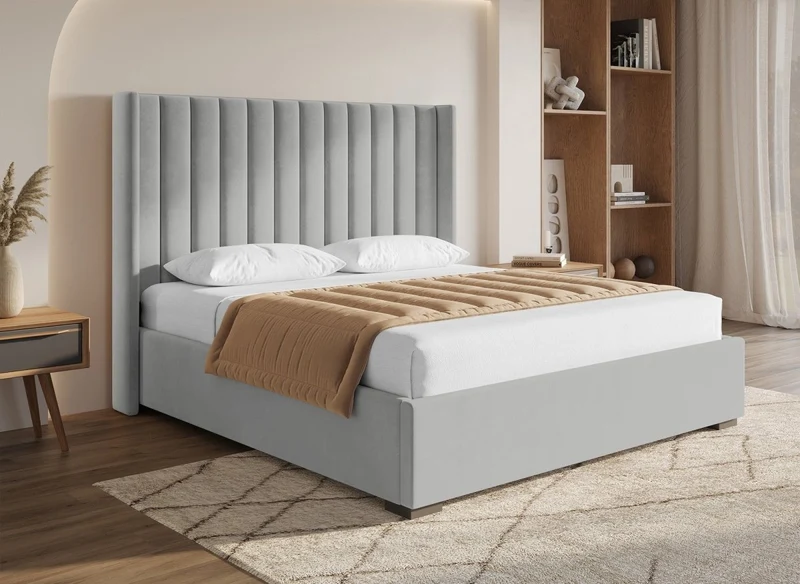 Lit coffre en velours gris 180x200 ALENA