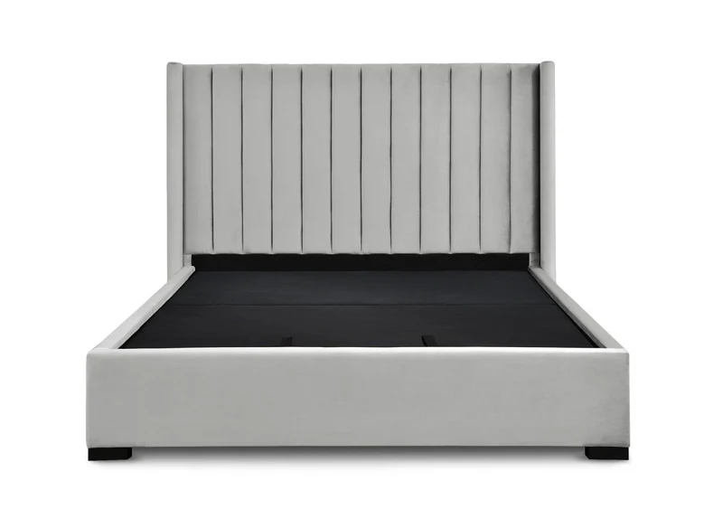 Lit coffre en velours gris 180x200 ALENA