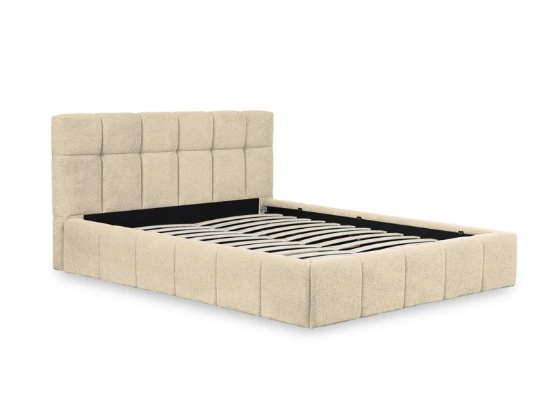 Lit coffre en tissu bouclette beige 160x200 cm MILIE