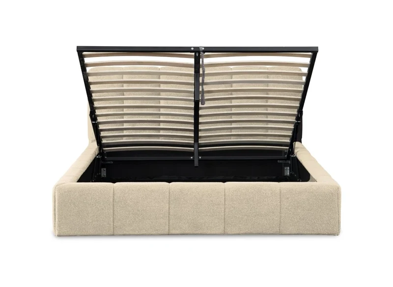 Lit coffre en tissu bouclette beige 160x200 cm MILIE