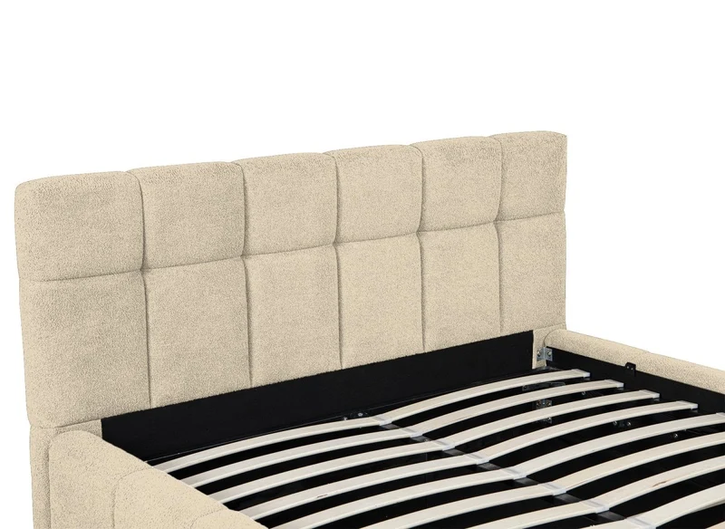 Lit coffre en tissu bouclette beige 160x200 cm MILIE