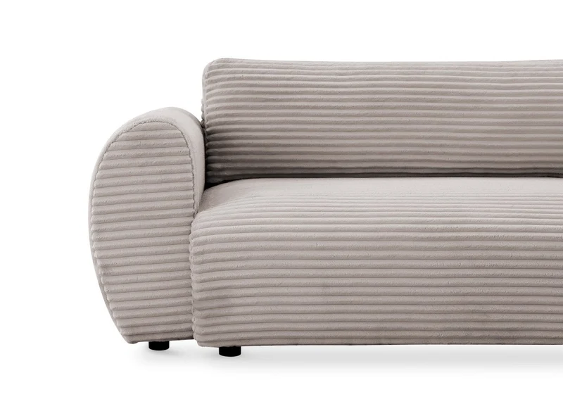 Canapé d'angle convertible avec méridienne et coffre en gros côtelé doux taupe TILDA - Angle droit