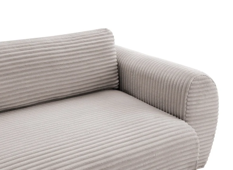Canapé d'angle convertible avec méridienne et coffre en gros côtelé doux taupe TILDA - Angle droit