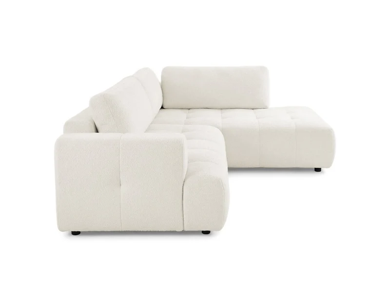 Canapé d'angle convertible avec coffre en tissu bouclette écru HAVEN - Angle droit