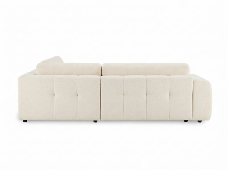 Canapé d'angle convertible avec coffre en tissu bouclette écru HAVEN - Angle droit
