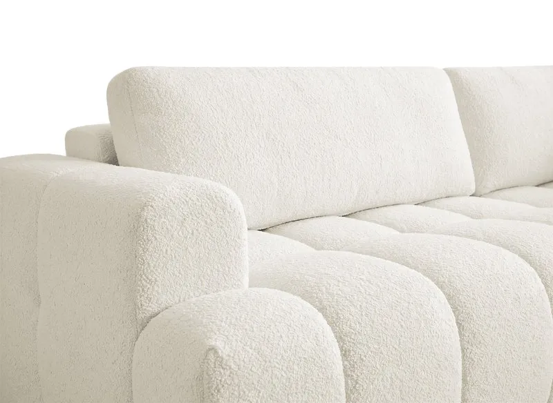 Canapé d'angle convertible avec coffre en tissu bouclette écru HAVEN - Angle droit