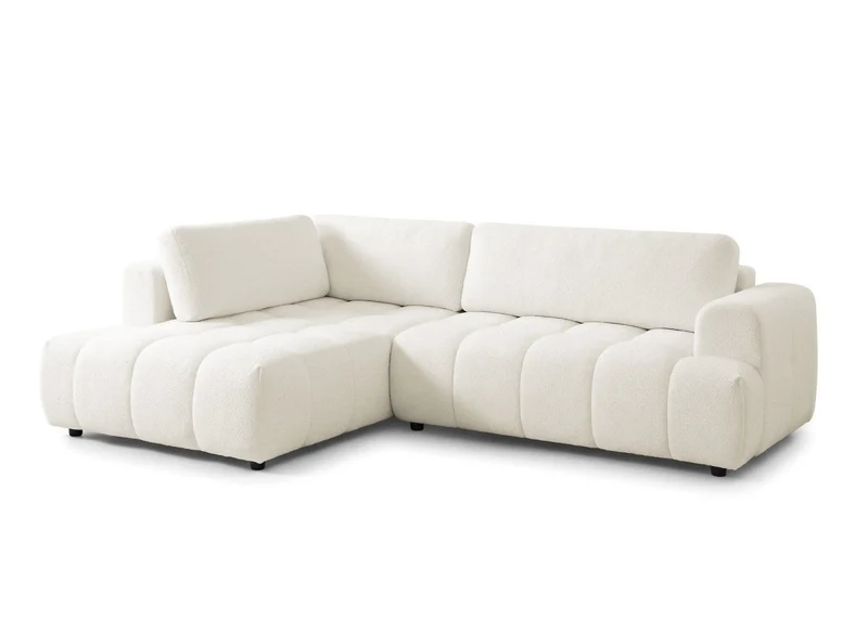 Canapé d'angle convertible avec coffre en tissu bouclette écru HAVEN - Angle gauche