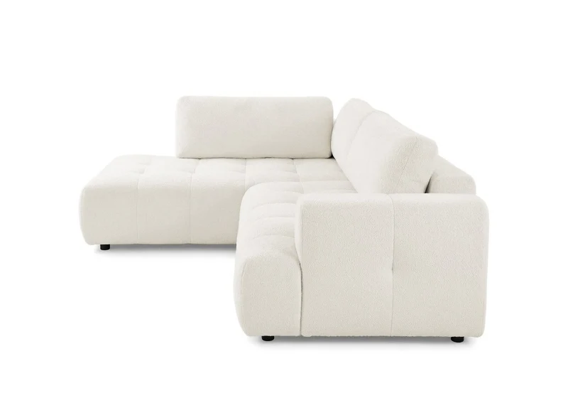 Canapé d'angle convertible avec coffre en tissu bouclette écru HAVEN - Angle gauche