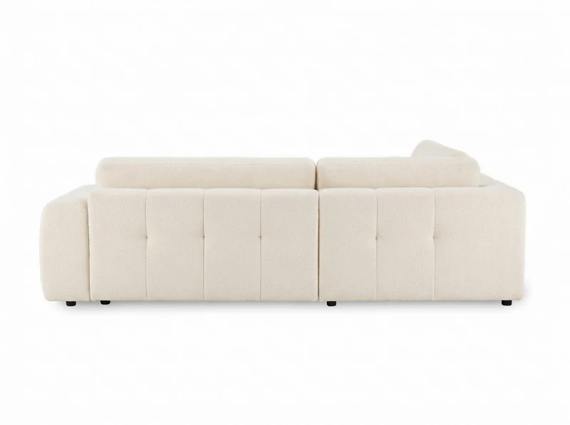 Canapé d'angle convertible avec coffre en tissu bouclette écru HAVEN - Angle gauche