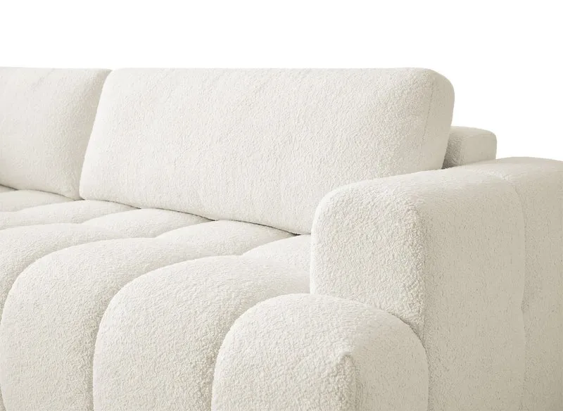 Canapé d'angle convertible avec coffre en tissu bouclette écru HAVEN - Angle gauche