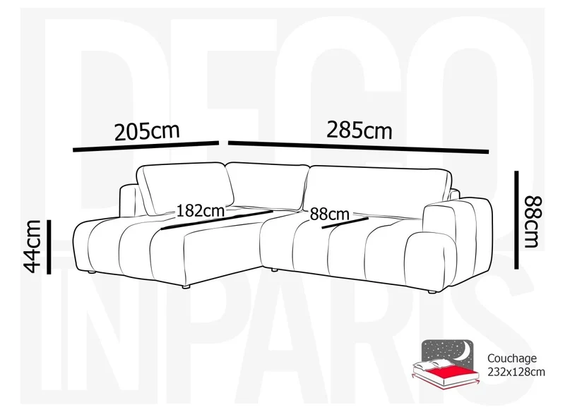 Canapé d'angle convertible avec coffre en tissu bouclette écru HAVEN - Angle gauche