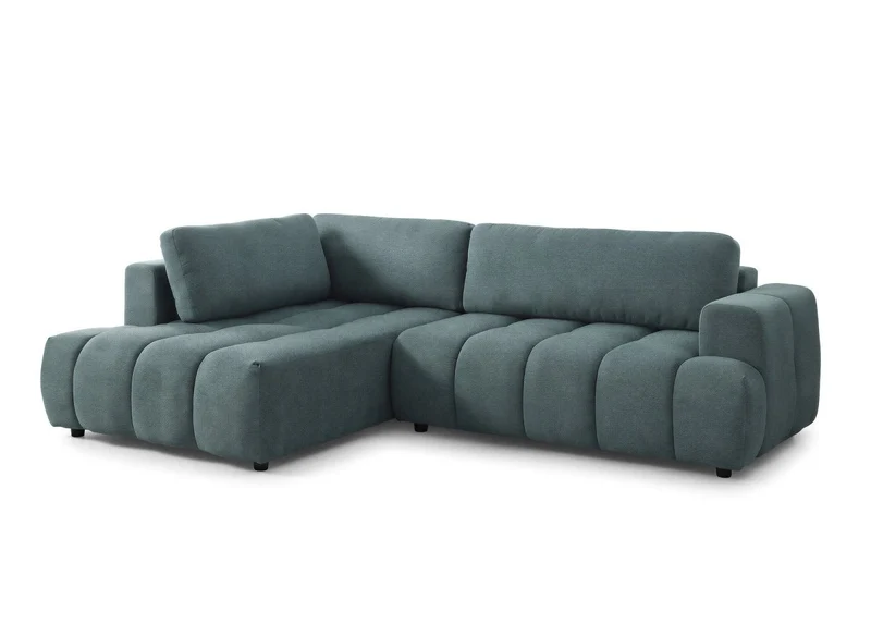 Canapé d'angle convertible avec coffre en tissu vert olive HAVEN - Angle gauche