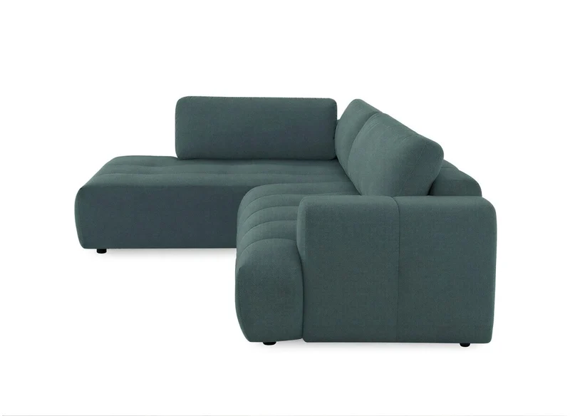 Canapé d'angle convertible avec coffre en tissu vert olive HAVEN - Angle gauche