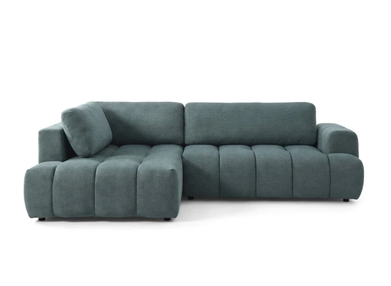 Canapé d'angle convertible avec coffre en tissu vert olive HAVEN - Angle gauche