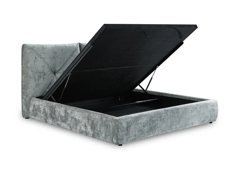 Lit coffre en tissu bouclette doux gris 180x200 cm NOAH