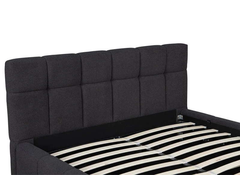Lit coffre en tissu bouclette gris 140x190 cm MILIE