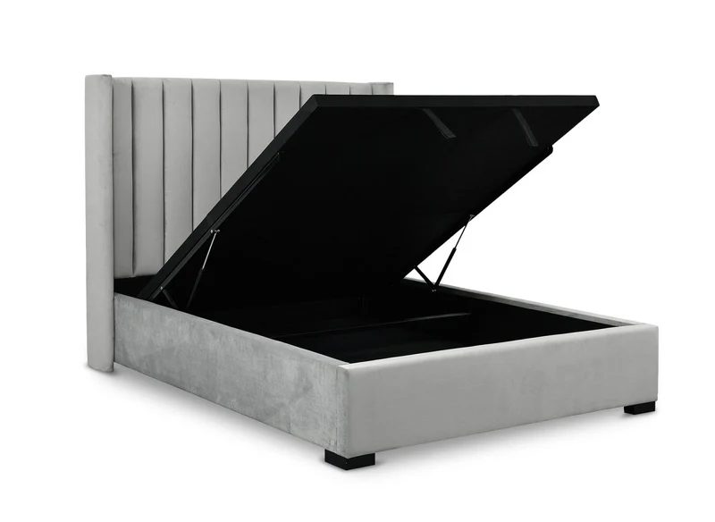 Lit coffre en velours gris 160x200 cm ALENA