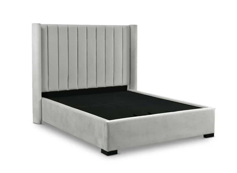 Lit coffre en velours gris 160x200 cm ALENA