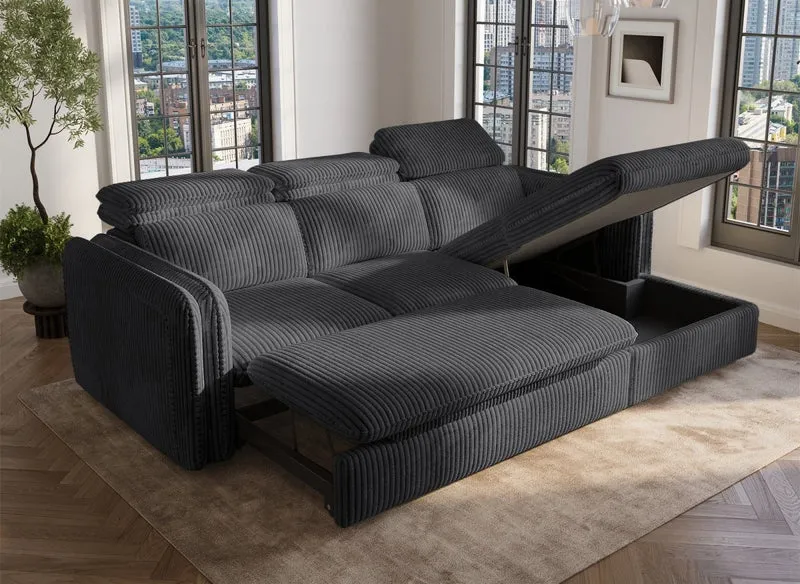 Canapé d'angle convertible en velours côtelé épais gris ISABELLA - Angle droit