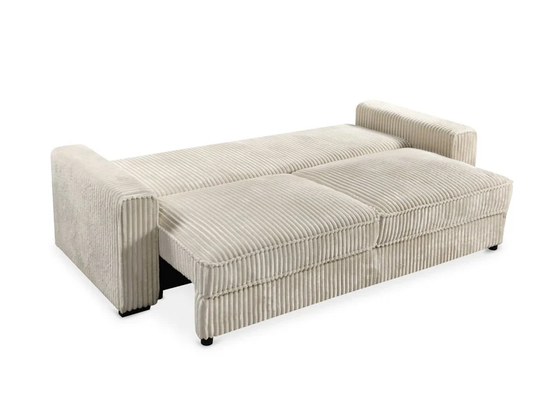 Canapé convertible 3 places en velours côtelé épais beige ALINE