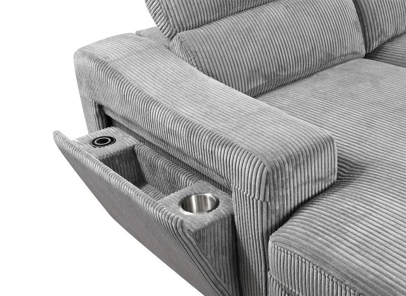 Canapé panoramique convertible avec 2 coffres en velours côtelé épais gris VELORA