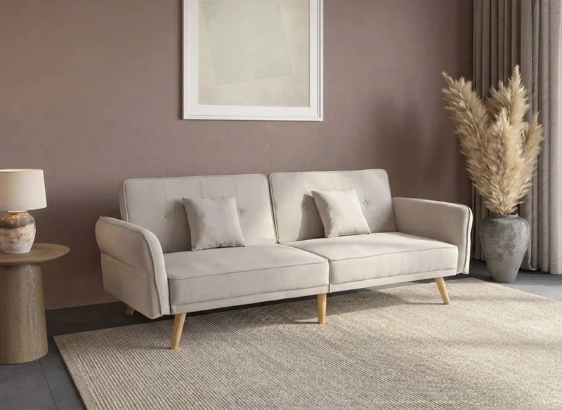 Canapé clic clac 3 places en tissu beige CHILI