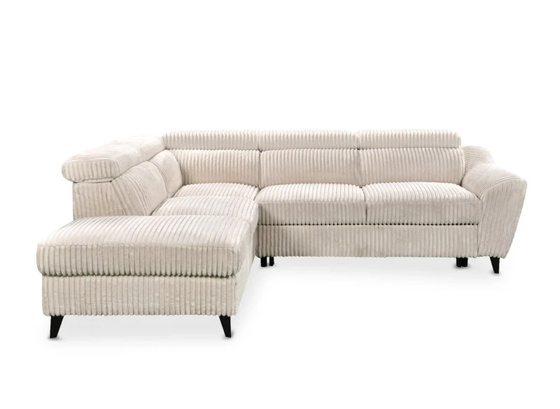 Canapé d'angle convertible avec coffre en velours côtelé épais beige DALTON - Angle gauche