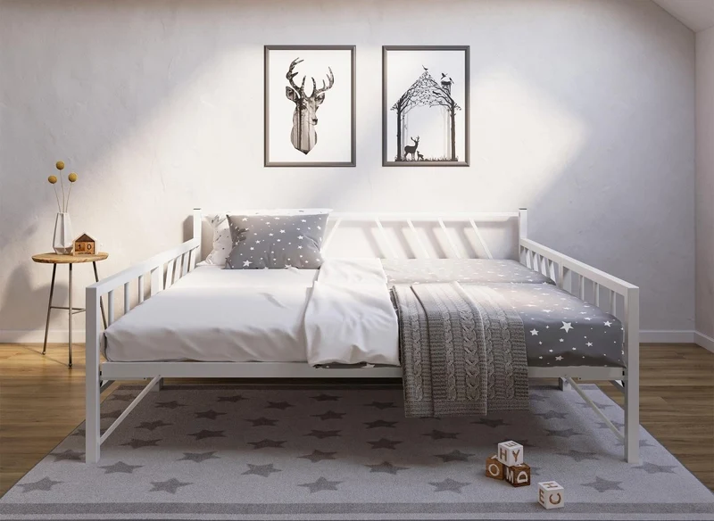 Lit banquette gigogne en métal blanc TORRY 90 x 190 cm