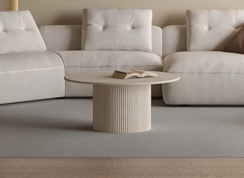 Table basse ronde en marbre composite beige DHARA
