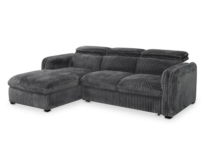 Canapé d'angle convertible en velours côtelé épais gris ISABELLA - Angle gauche