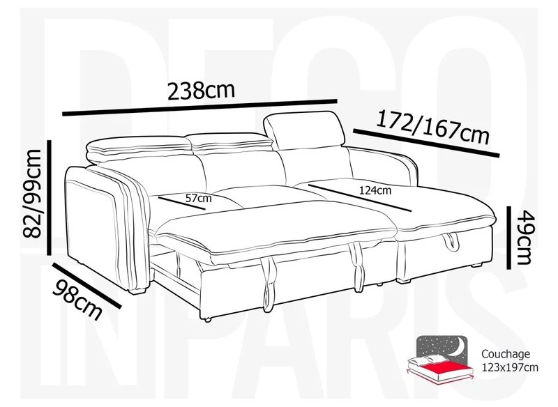 Canapé d'angle convertible en velours côtelé épais beige ISABELLA - Angle droit