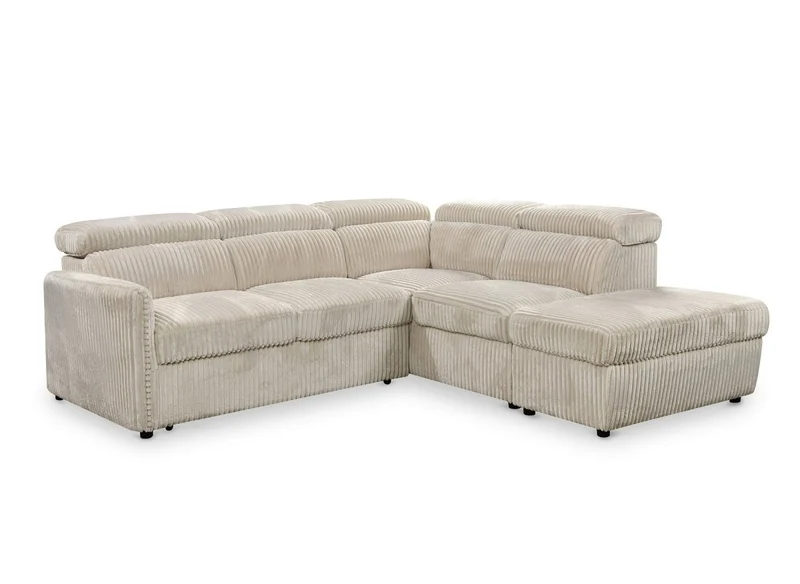 Canapé d'angle convertible en velours côtelé épais beige NAIROBI - Angle droit