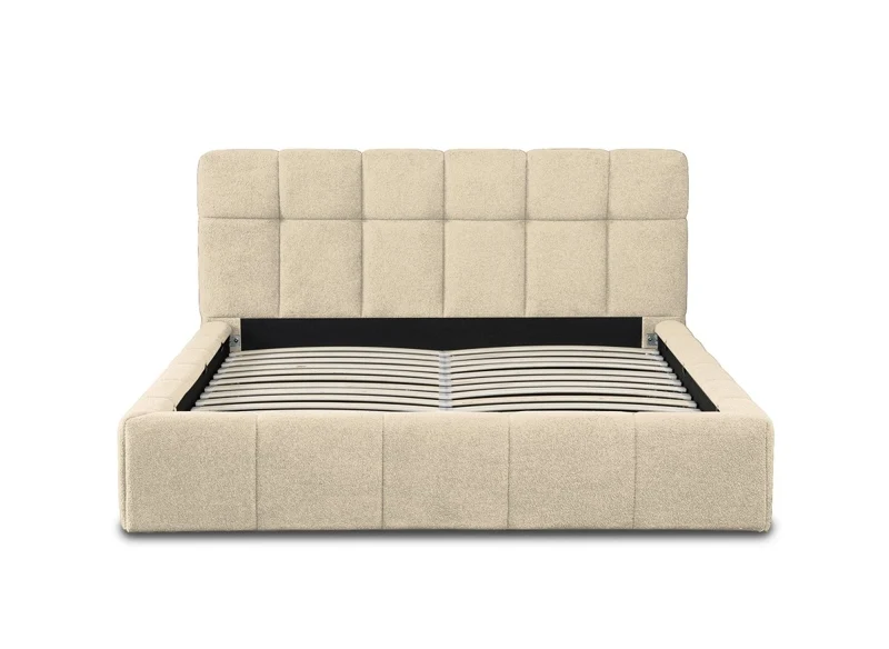 Lit coffre en tissu bouclette beige 140x190 cm MILIE