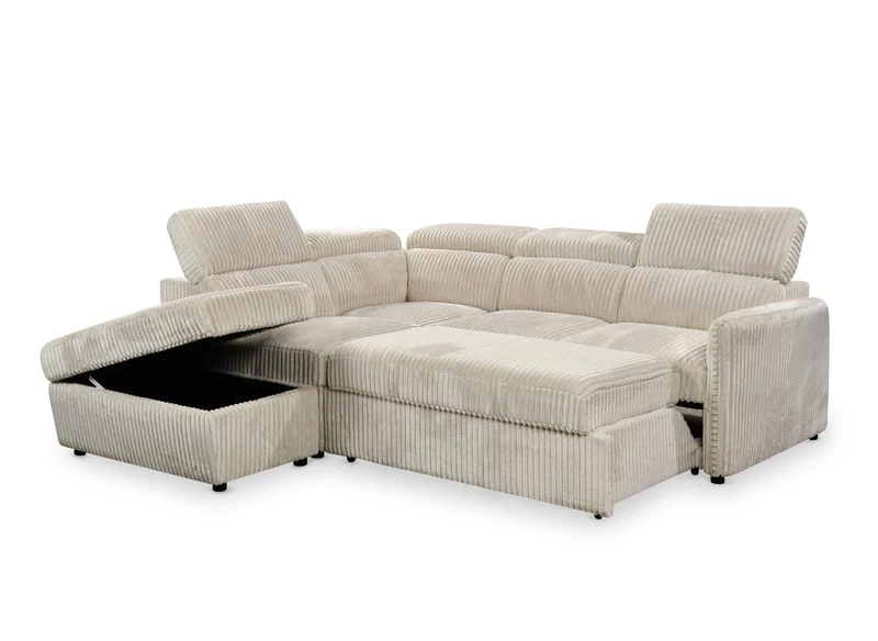 Canapé d'angle convertible en velours côtelé épais beige NAIROBI - Angle gauche