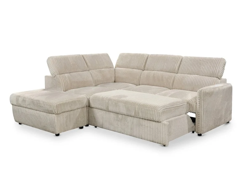 Canapé d'angle convertible en velours côtelé épais beige NAIROBI - Angle gauche
