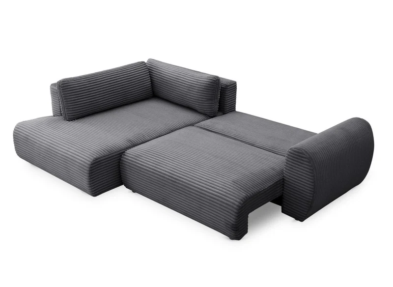 Canapé d'angle convertible avec méridienne et coffre en gros côtelé doux gris TILDA - Angle gauche