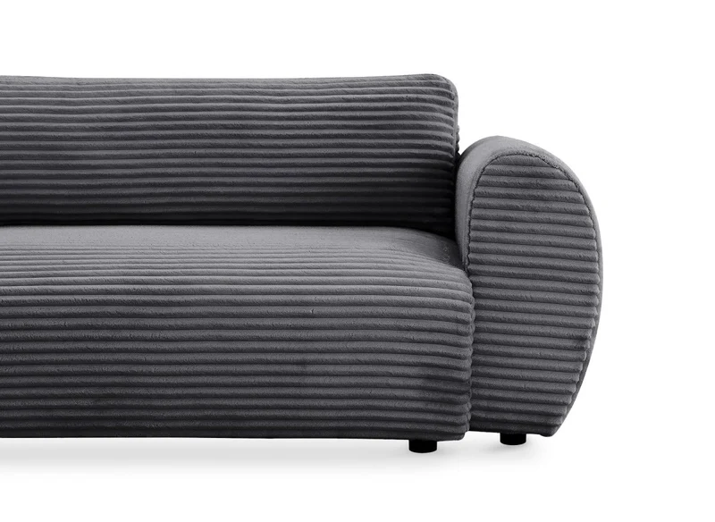 Canapé d'angle convertible avec méridienne et coffre en gros côtelé doux gris TILDA - Angle gauche