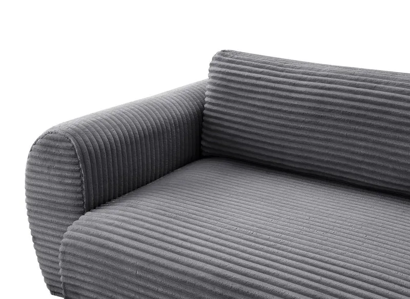 Canapé d'angle convertible avec méridienne et coffre en gros côtelé doux gris TILDA - Angle gauche