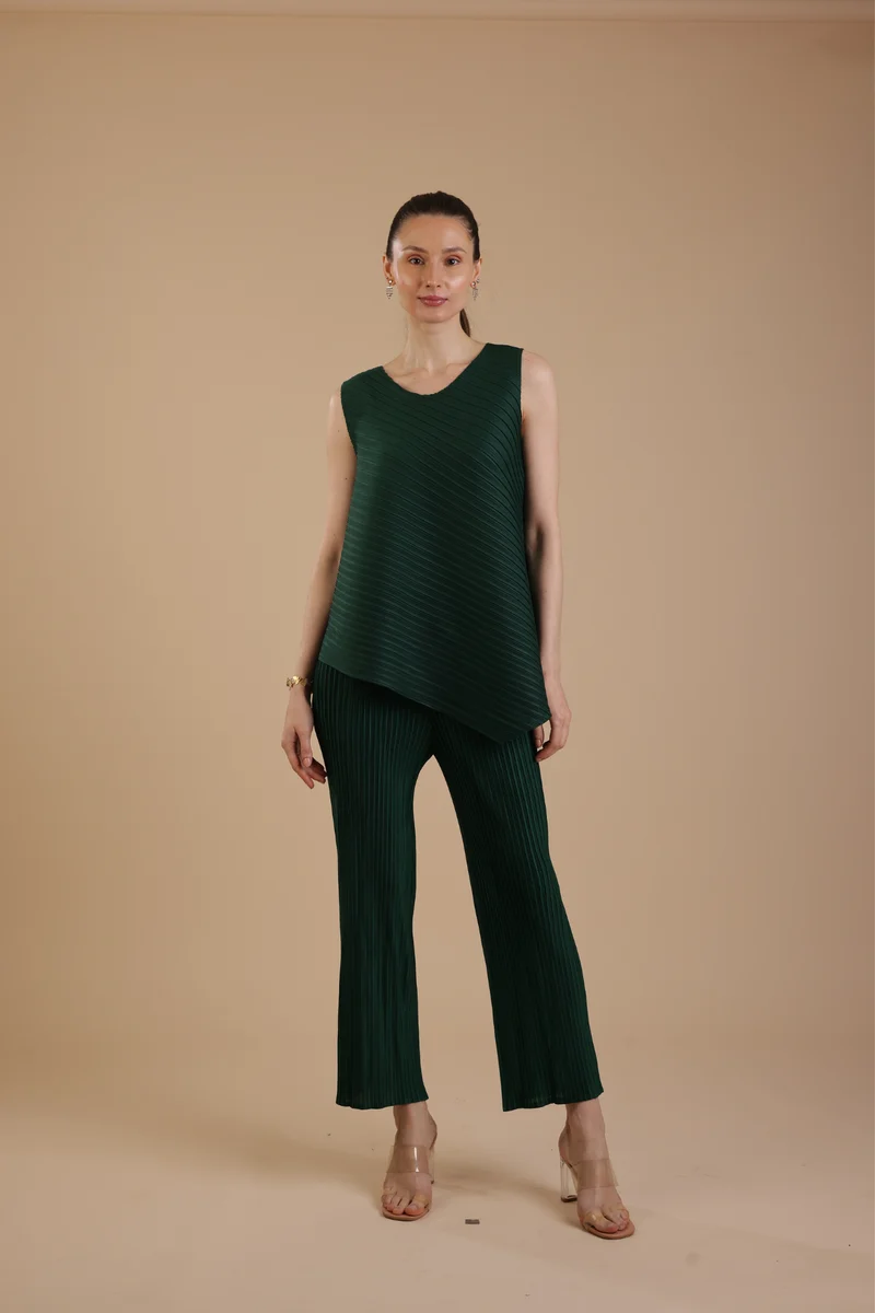Murcia Pleated Coord Set (Bottle Green)