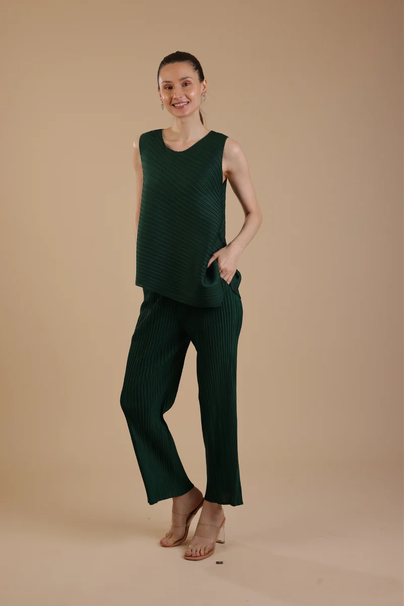 Murcia Pleated Coord Set (Bottle Green)